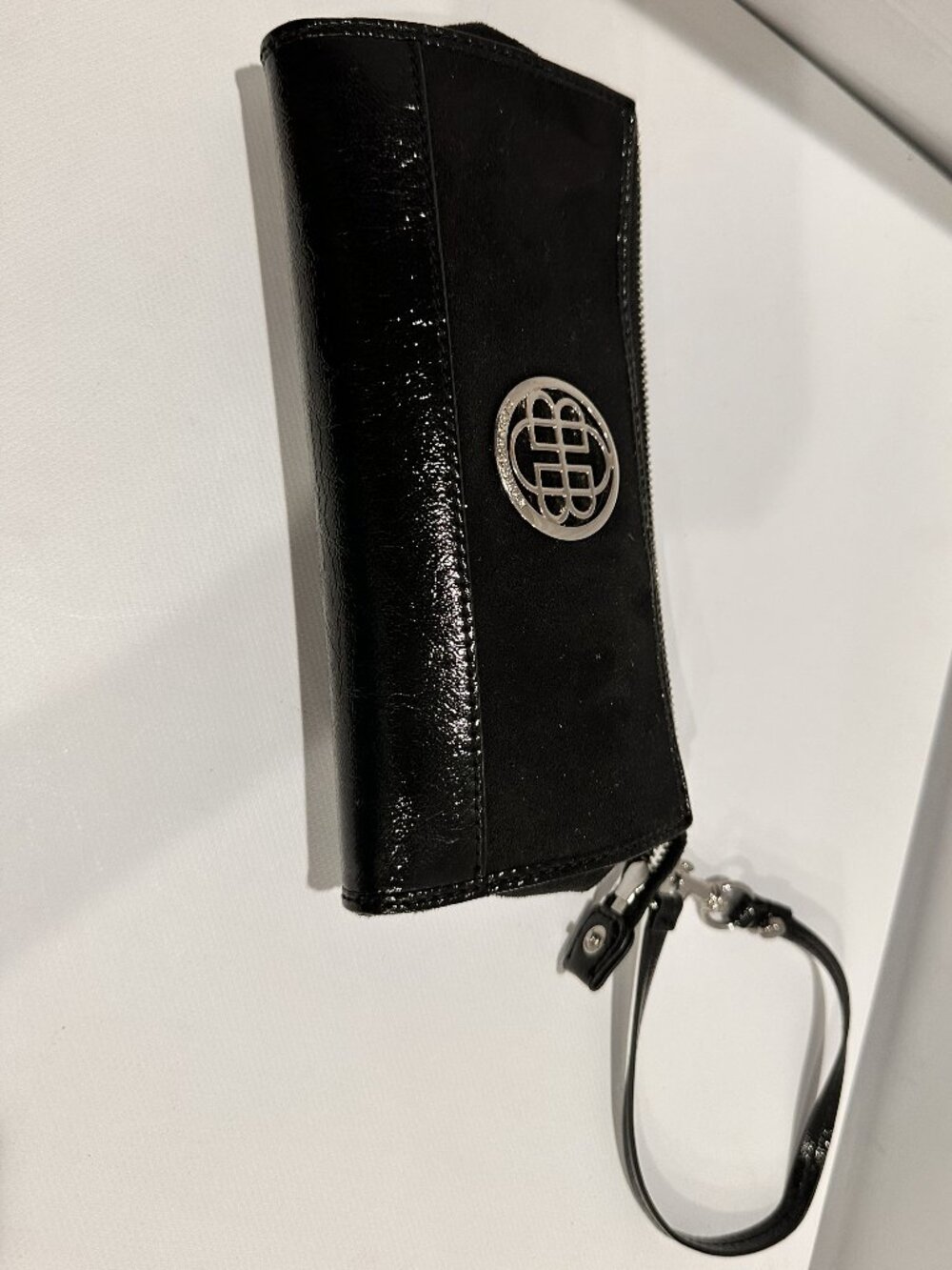 Dana Biuchman Animal Friendly Faux suede and patent leather wristlet/clutch